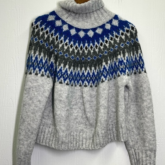 H&M - Jacquard Knit Light Gray Mélange Patterned Turtleneck Sweater Size XS - Picture 10 of 11